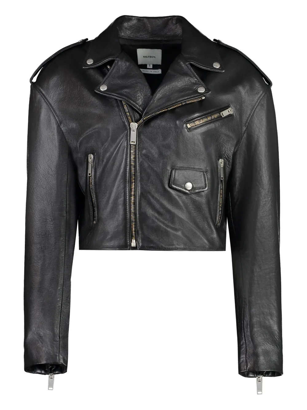 Halfboy cropped biker leather jacket - Nero
