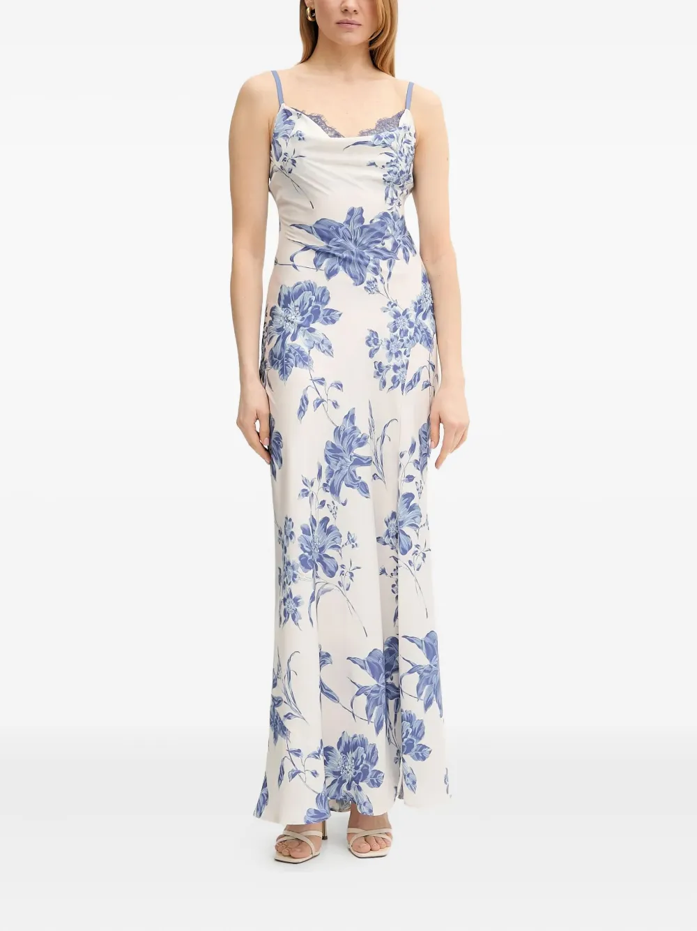 GUESS USA cowl-neck floral-print maxi dress - Bianco