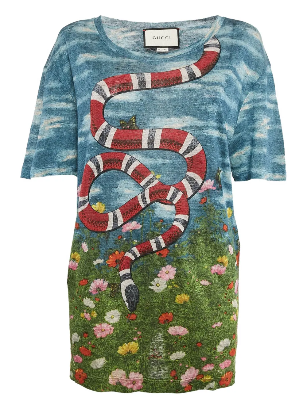 Gucci Pre-Owned 2024 snake floral linen top - Blu