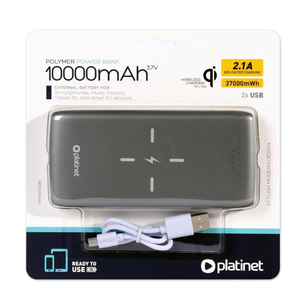 Power Bank 10000mAh Wireless Qi con 2 USB e 8 Pin per iPhone e Android
