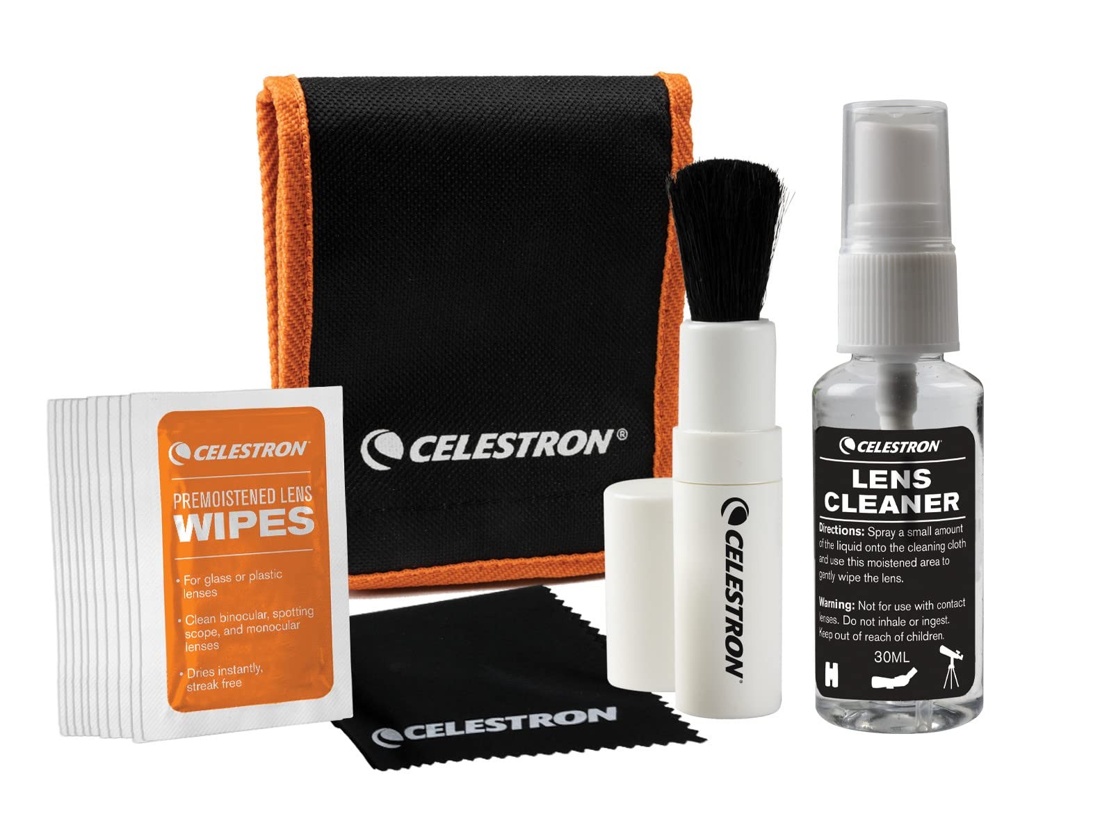 Celestron 93576 Lens Cleaning Kit - Includes 10 x Lens Wipes, Cleaning Fluid, Le