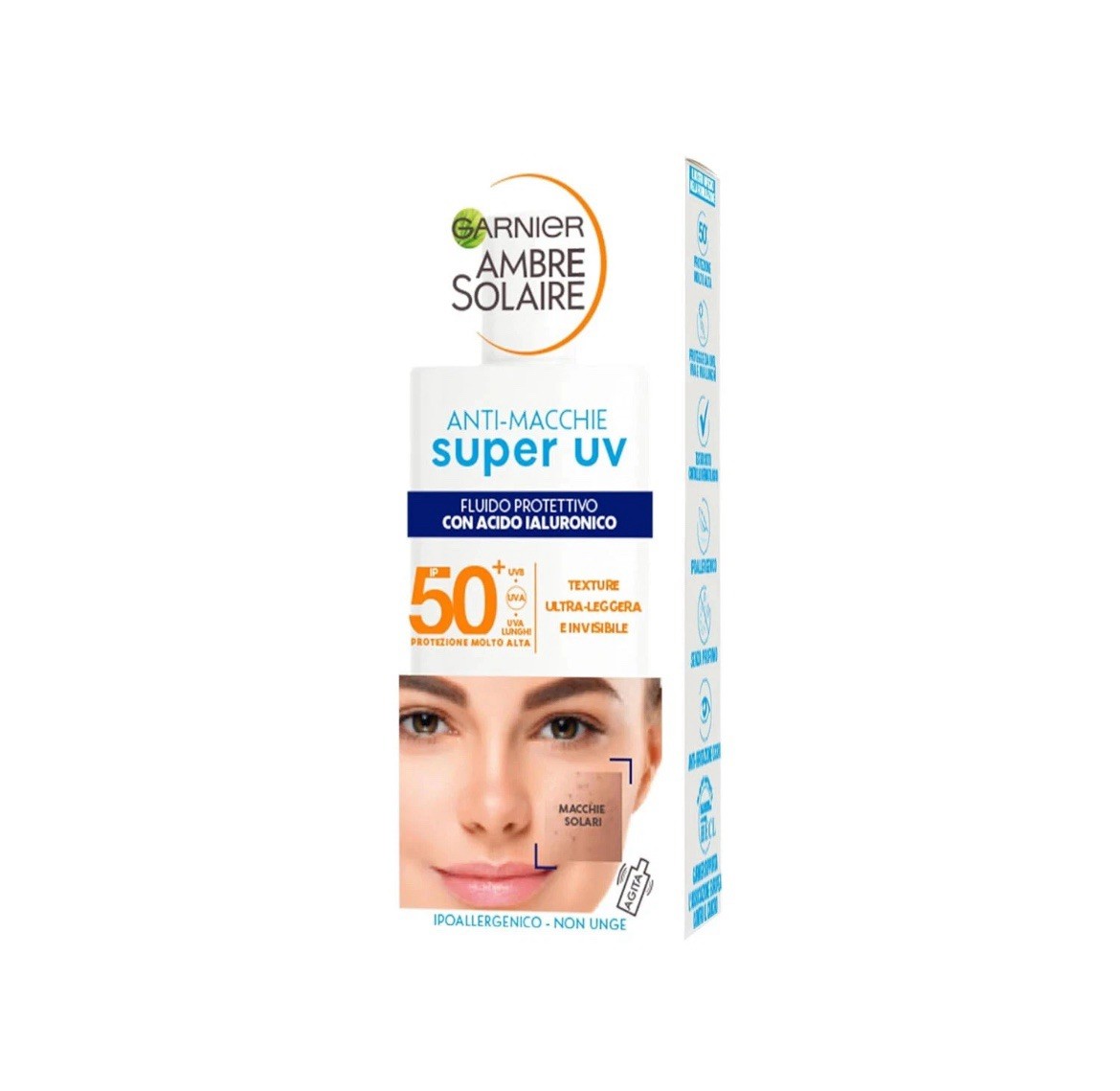 Garnier Ambre Solaire Fluido Protezione Viso Acido Ialuronico SPF50+ 40ML