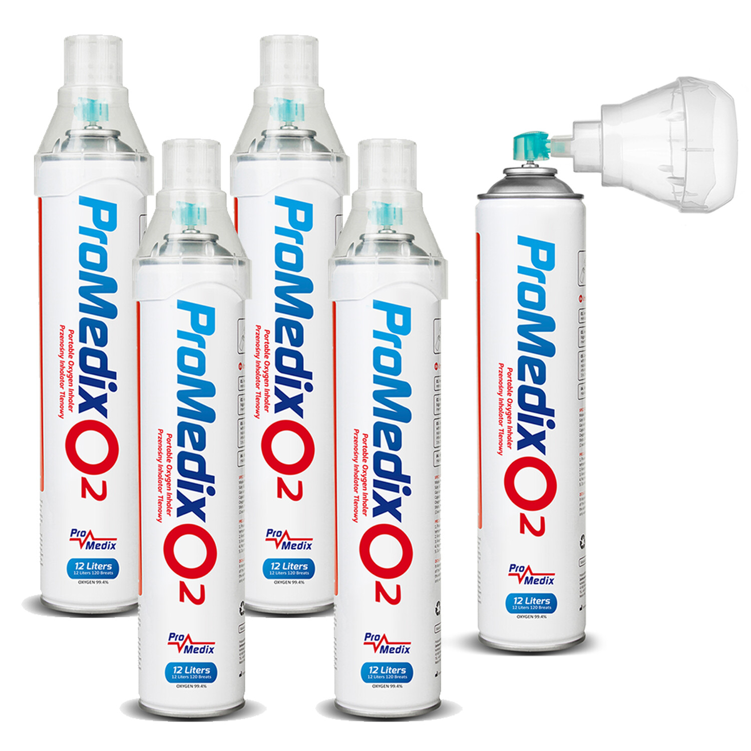 5 x inalatore portatile di ossigeno in scatola 99,4% Promedix 12L PR-994