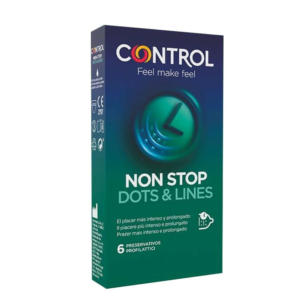 6 Preservativi Ritardanti e Stimolanti Control Non Stop Dots & Lines Originali