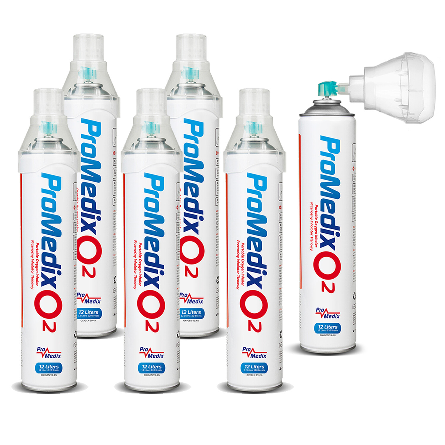 6 x inalatore portatile di ossigeno in scatola 99,4% Promedix 12L PR-994