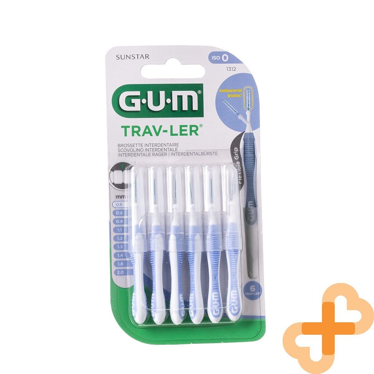 Spazzolino interdentale GUM TRAVLER 0,6 mm 6 pezzi. Impugnatura ergonomica an...