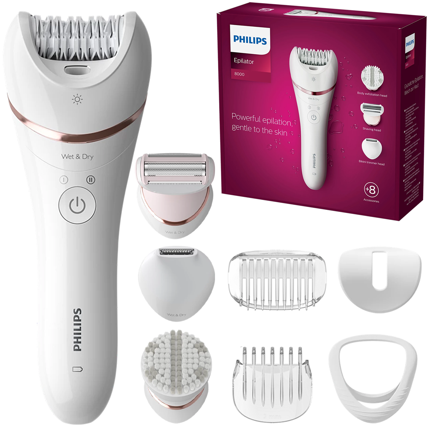 Epilatore Philips BRE73500 Wet Dry con pinzette in ceramica OptiLight Set