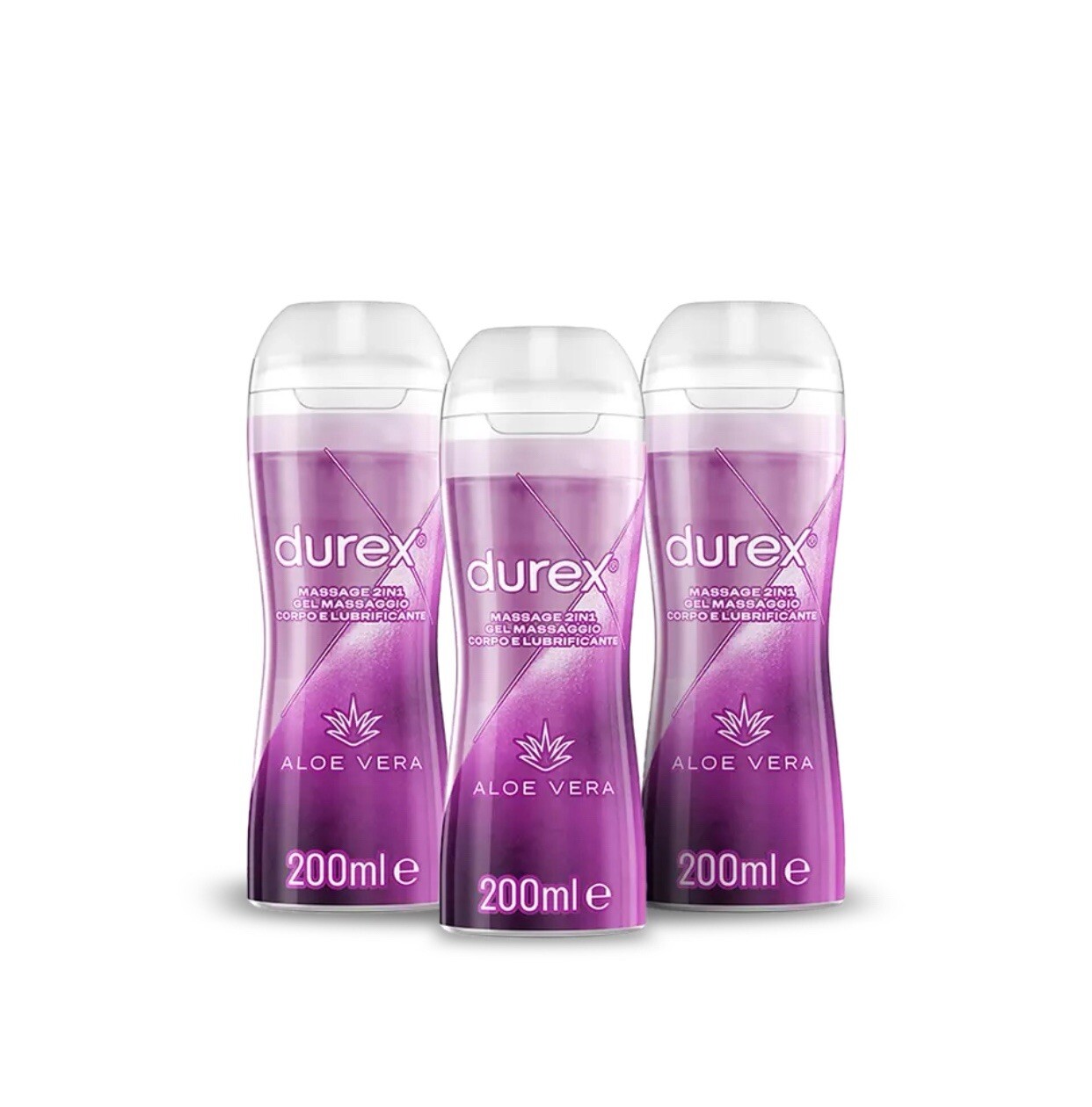 Durex Massage 2 in 1 con Aloe vera 200ml x3, Gel Lubrificante Intimo 600ml