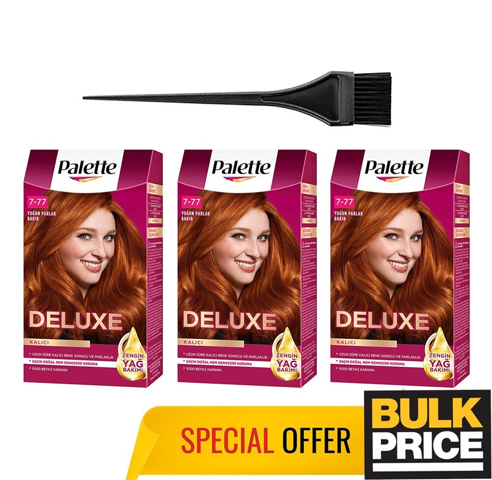 Schwarzkopf Palette Deluxe 7-77 Intensive Shiny Copper Hair Color Bulk 3-Pack