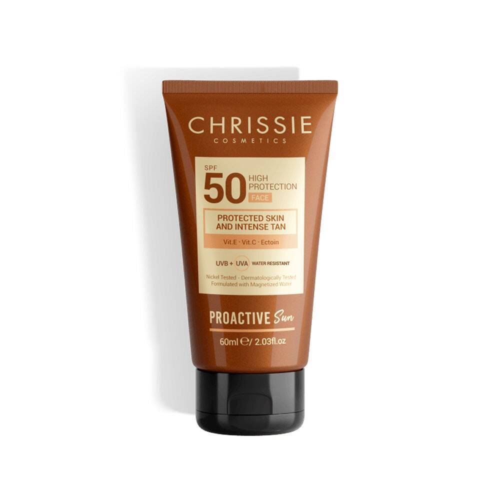 Chrissie Cosmetics Proactive Sun - Crema Solare Viso SPF50 Alta Protezione, 60ml