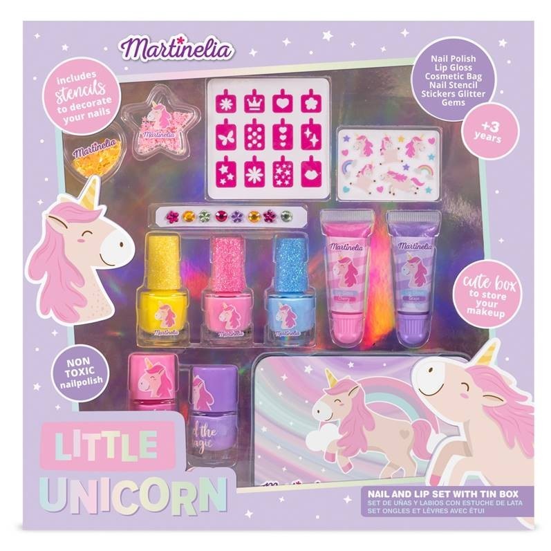 Set regalo deluxe con smalti, lip gloss, stencil, stickers e scatola latta Unico