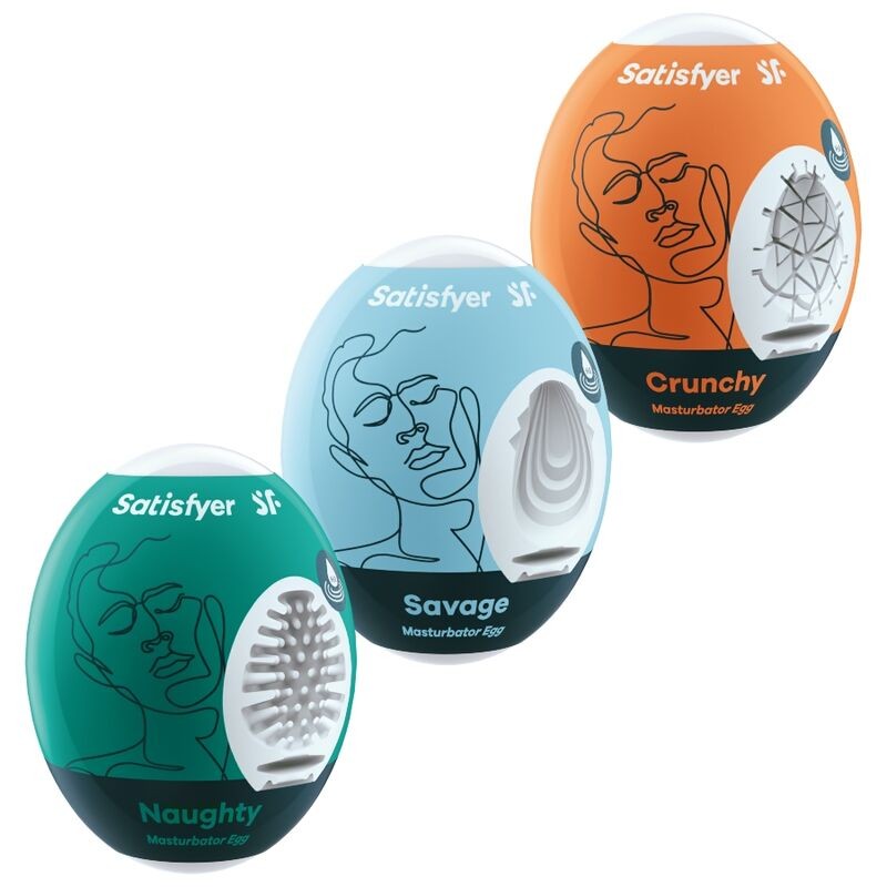 SATISFYER - 3 MASTURBATOR EGGS NAUGHTY, SAVAGE and CRUNCHY