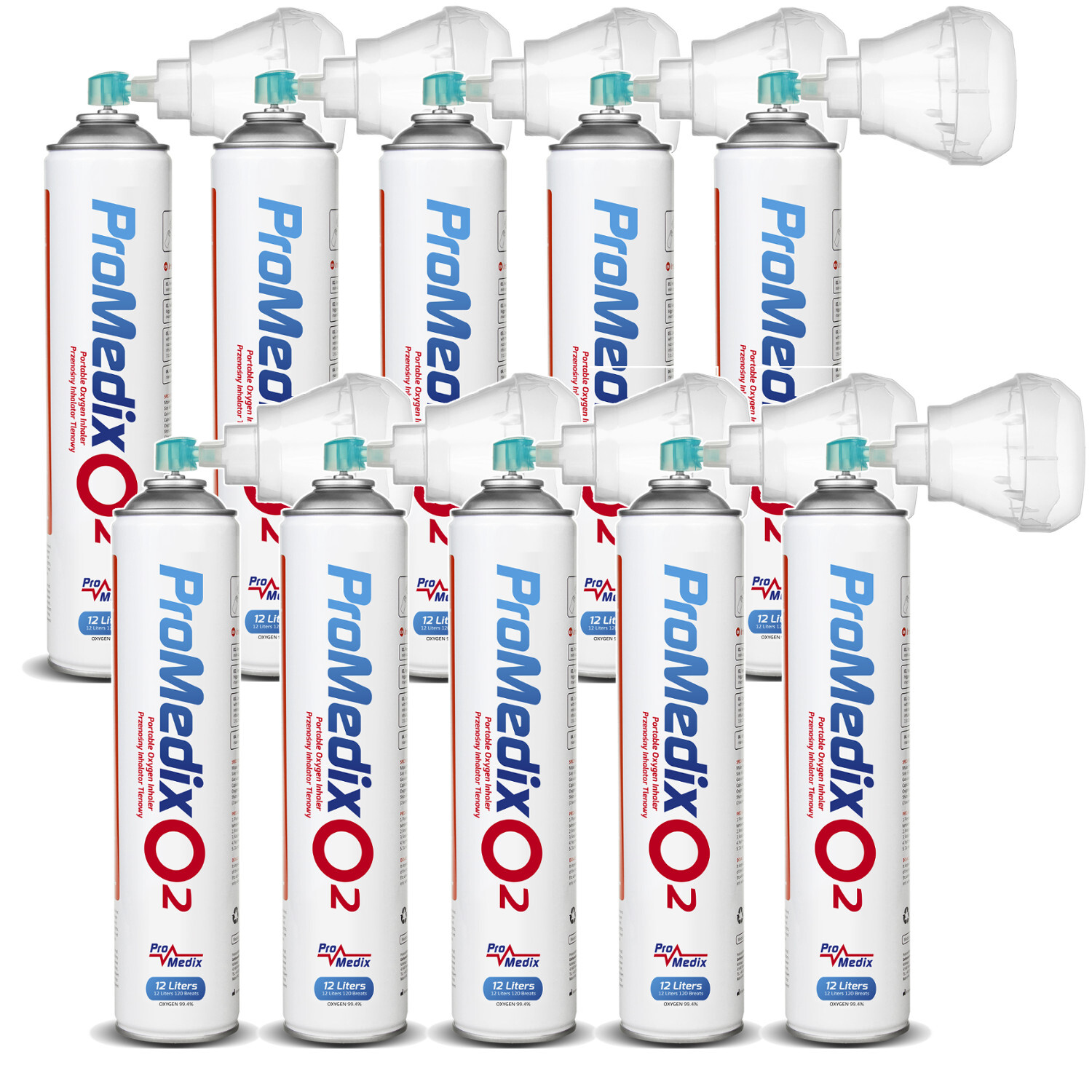 10 x inalatore portatile di ossigeno in scatola 99,4% Promedix 12L PR-994