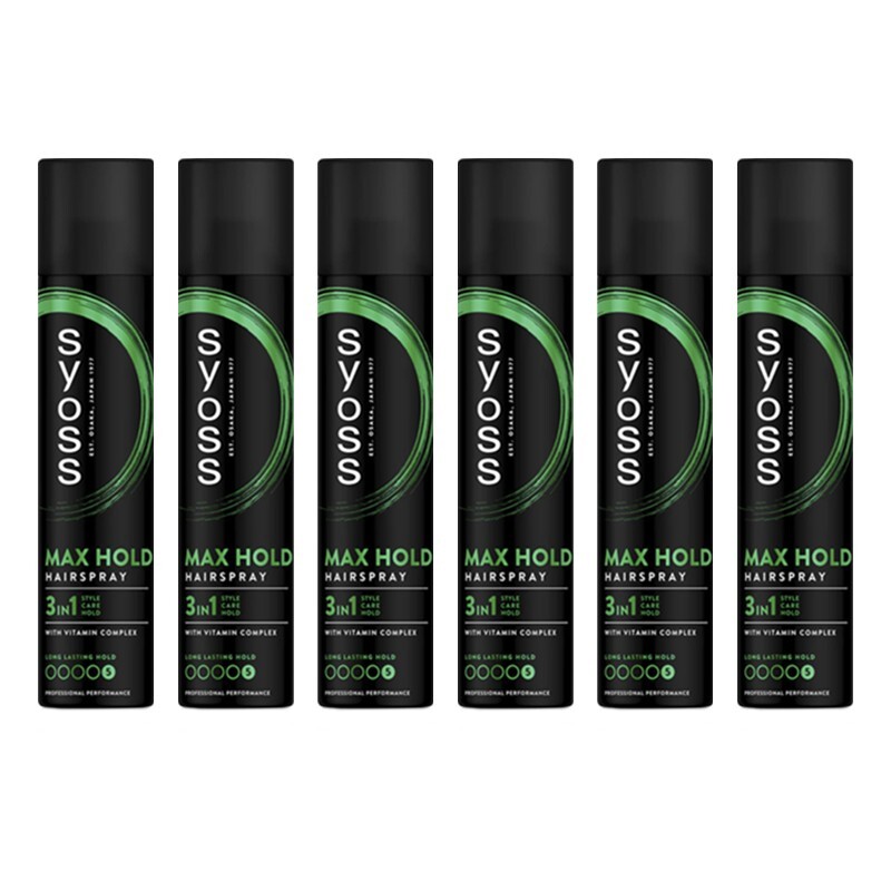 6pz PALETTE SYOSS MAX HOLD Lacca capelli spray tenuta forte 3in1 300ml