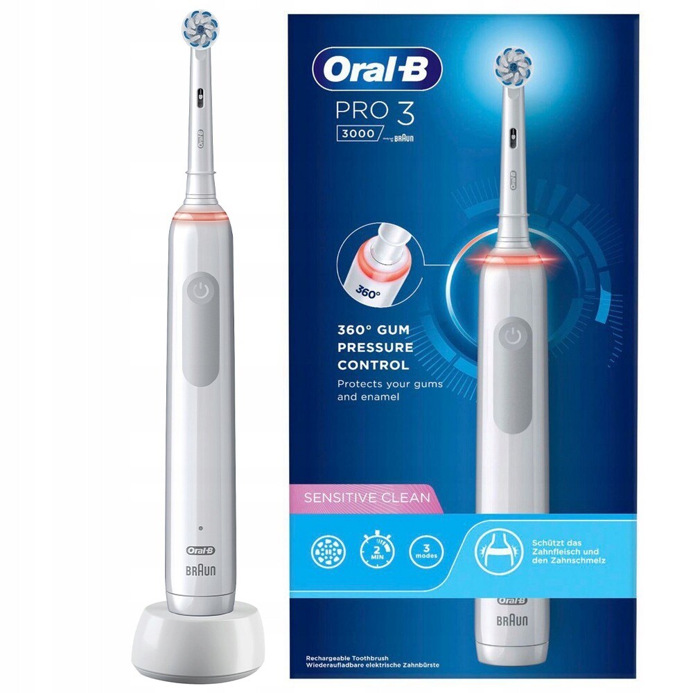 NUOVO Oral B Spazzolino Elettrico Pro 3 3000 Sensitive Clean Bianco...