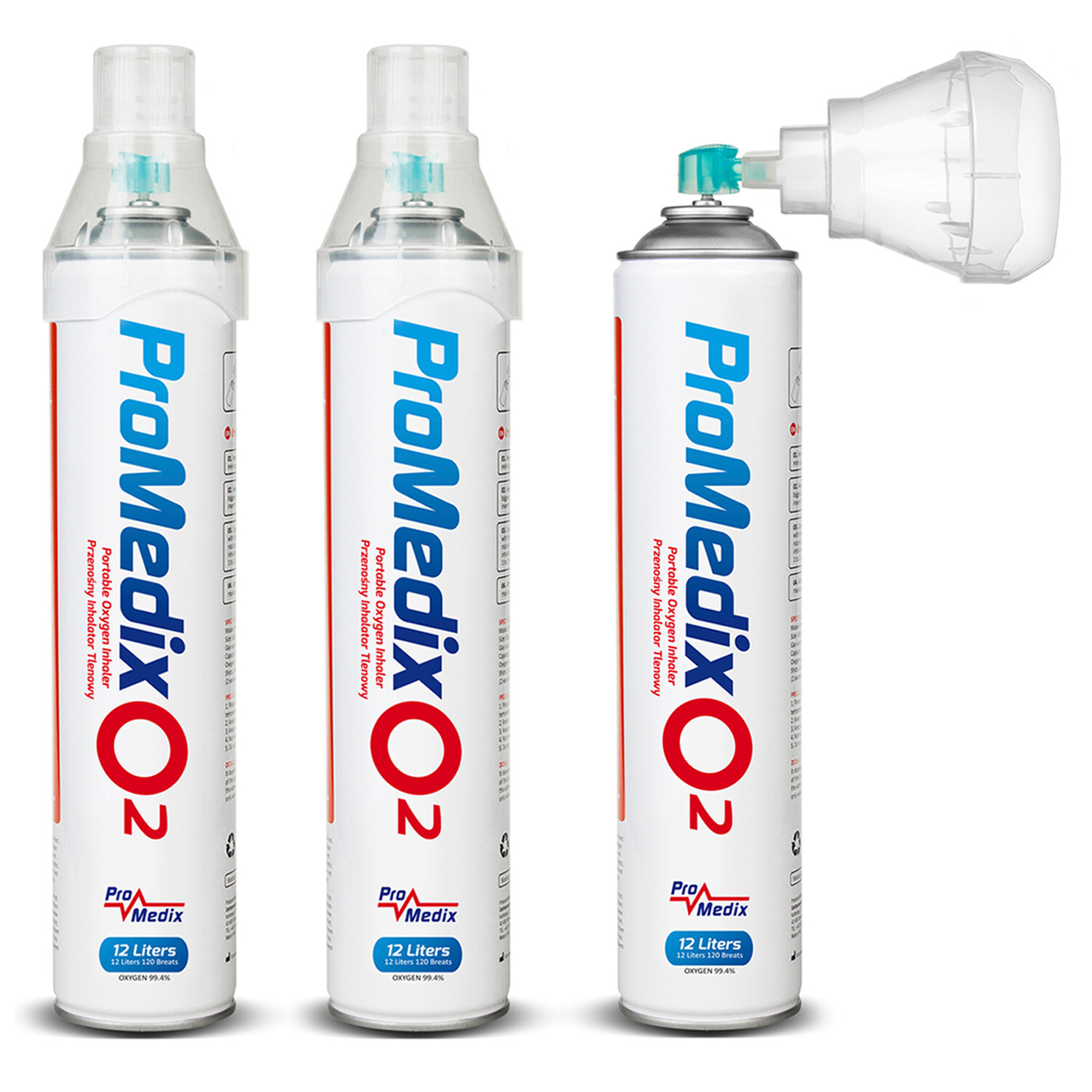 3 x inalatore portatile di ossigeno in scatola 99,4% Promedix 12L PR-994