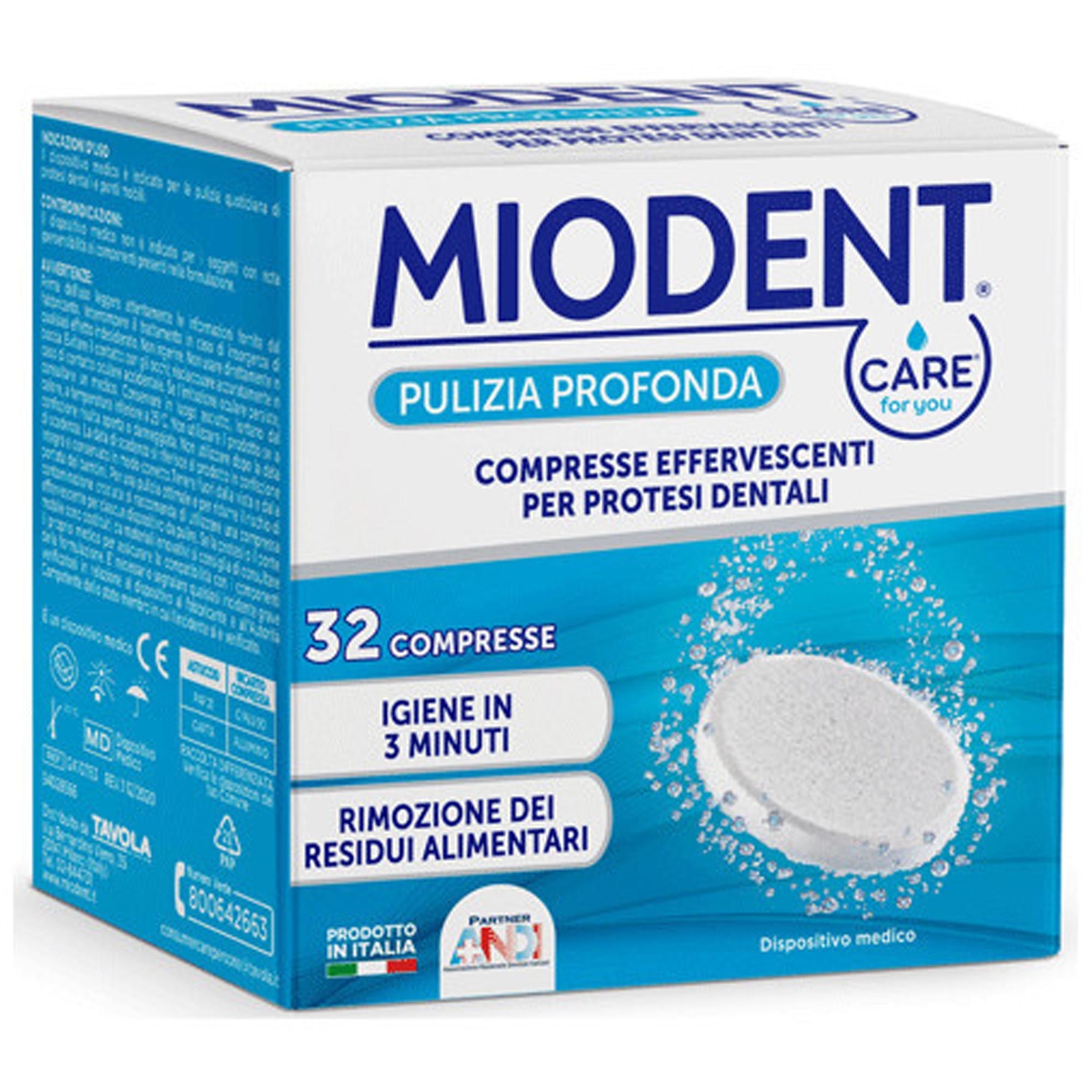MIODENT COMPRESSE EFFERVESCENTI PER DENTIERA 32PZ IGIENE PROTESI DENTALI