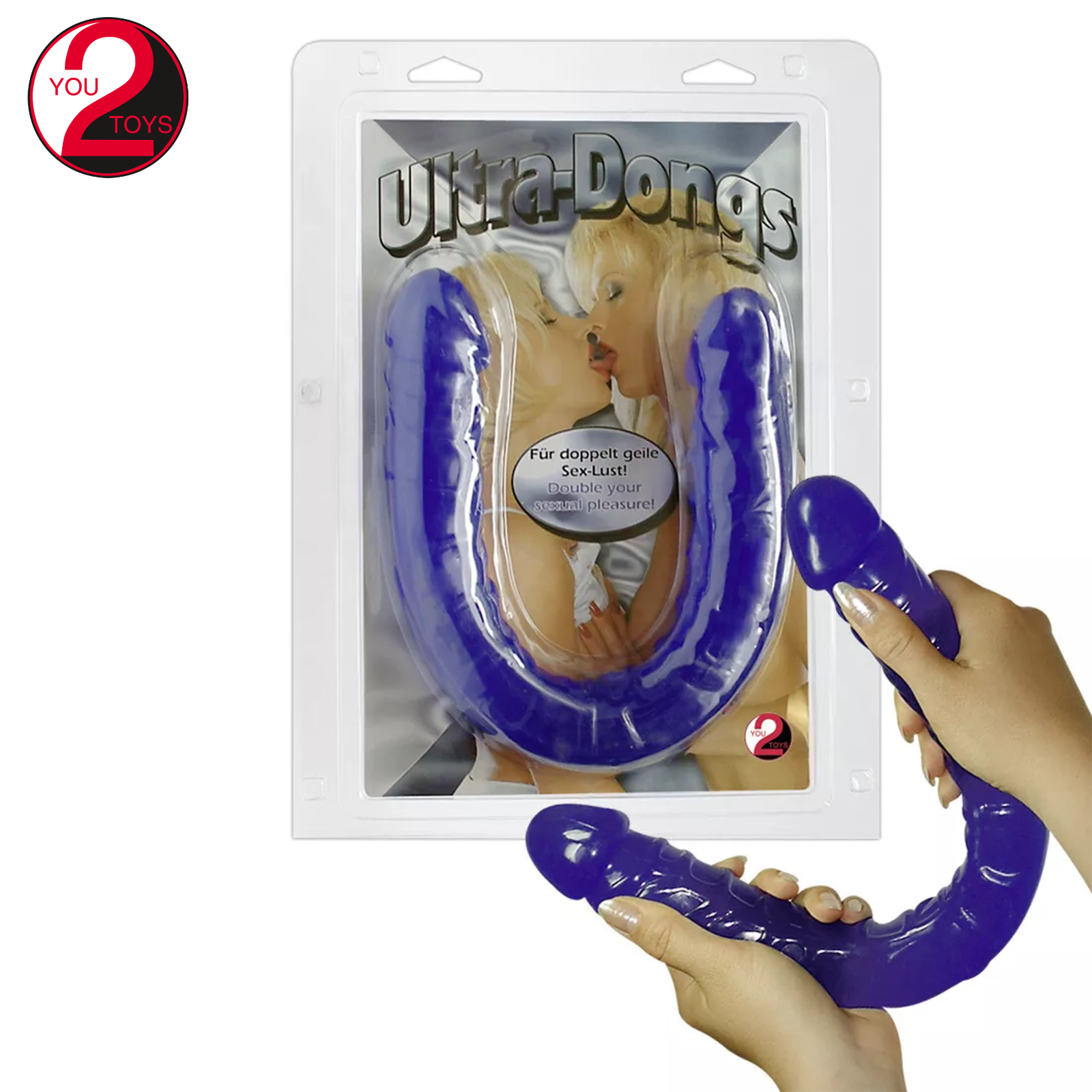 Dildo Doppio a U Realistico con Venature in Morbido 43 cm Ultra Dong XL Blu