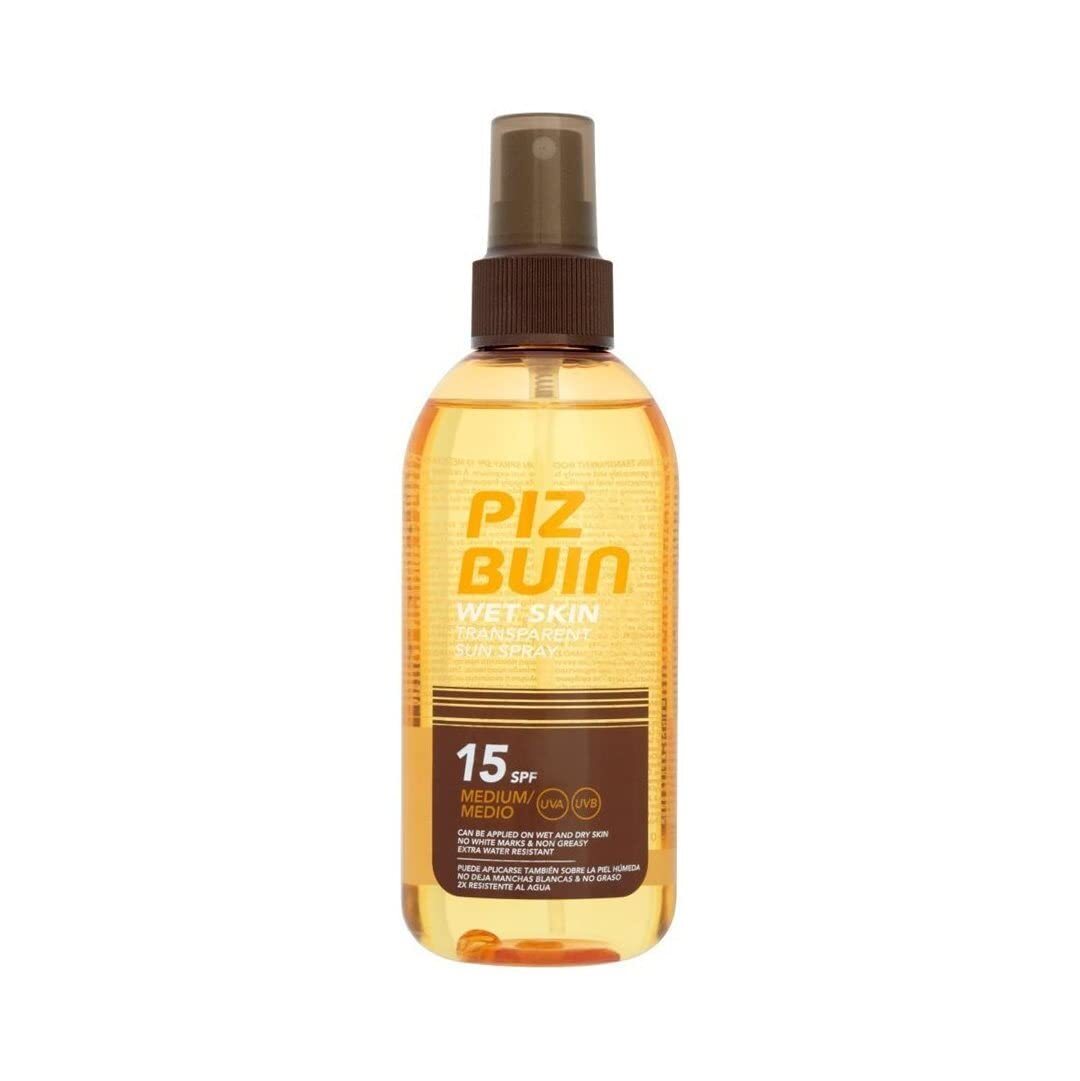 Piz Buin Wet Skin Spray Solare Trasparente SPF 15 Medium, 150 ml