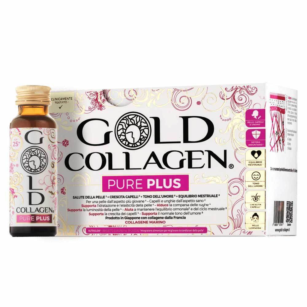 Gold Collagen Pure Plus Integratore Pelle Capelli e Unghie, 10 flaconi