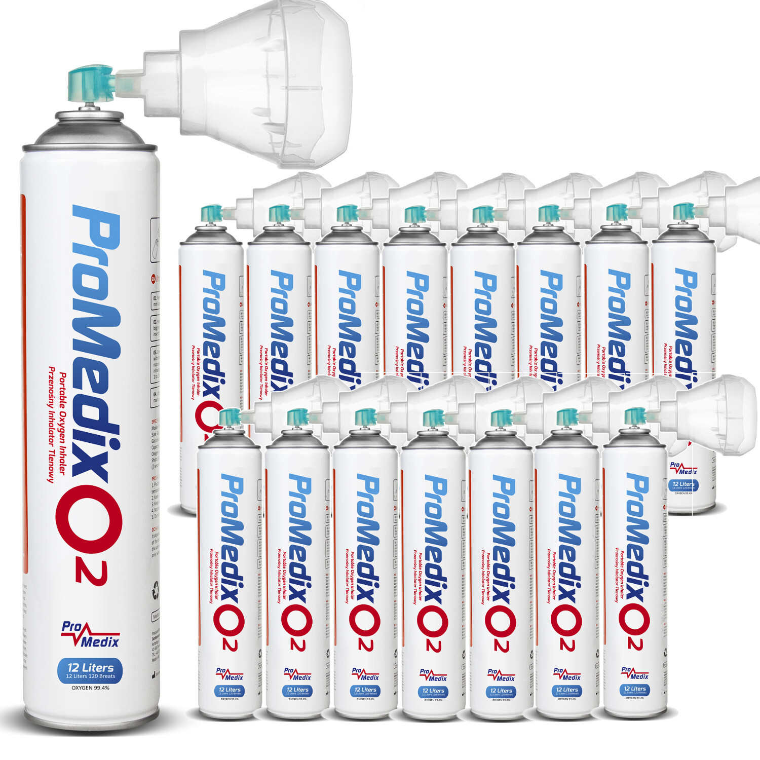 16x inalatore portatile di ossigeno in scatola 99,4% Promedix 12L PR-994