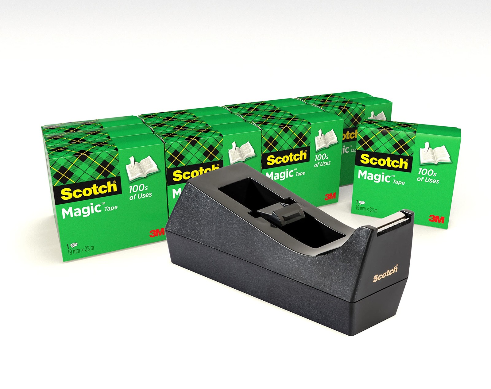 Scotch Tape Dispenser C38, Black + Scotch Magic Tape, 12 Rolls, 19 mm x 33 m Sta