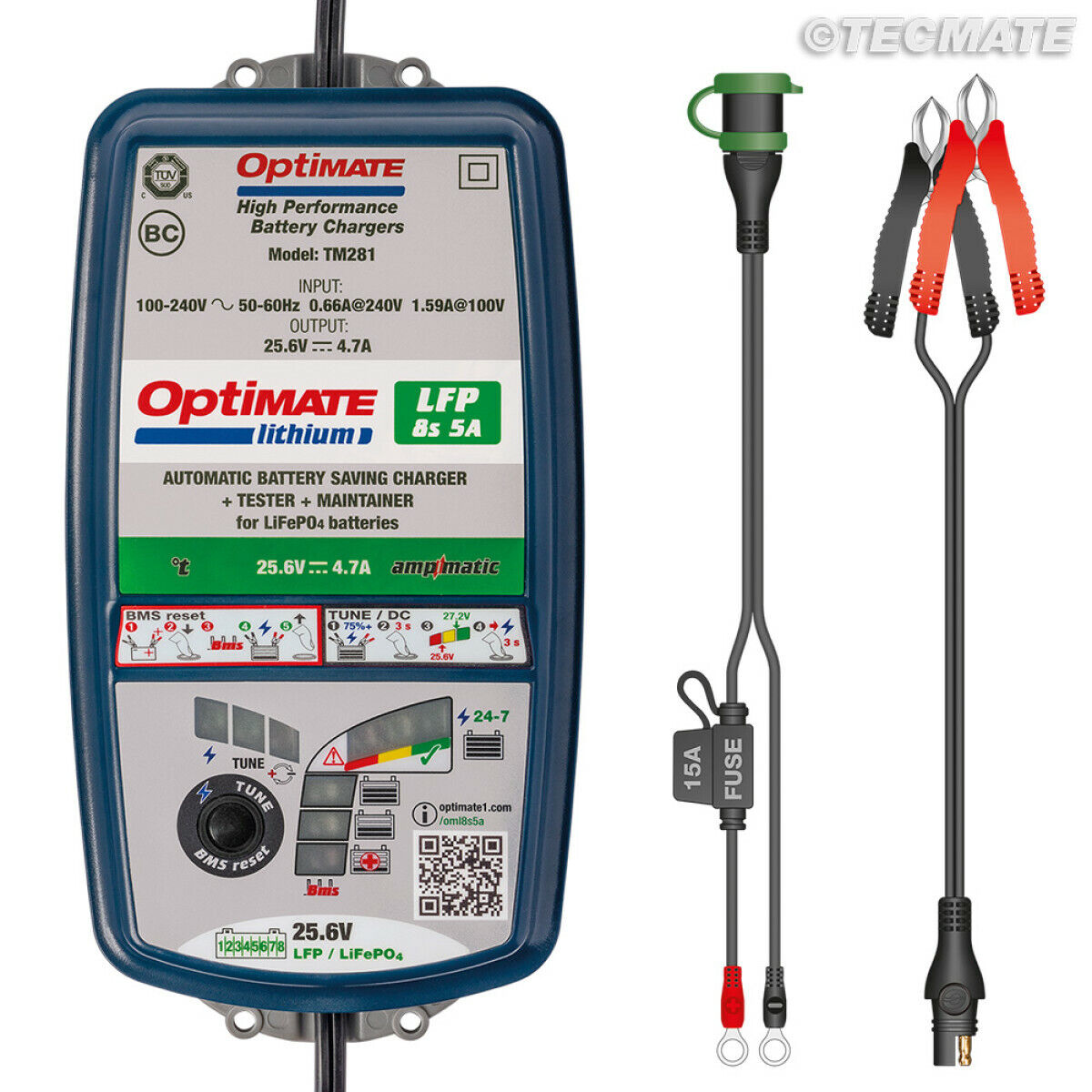 Caricabatteria  TecMate Optimate TM280 per Batterie al Litio (24v)