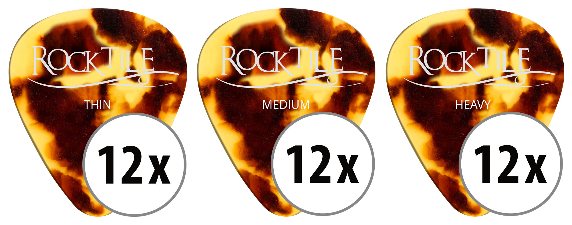 36 Plettri Chitarra Heavy Medium Thin Pack Serie Celluloide Plettro Tortoise Set