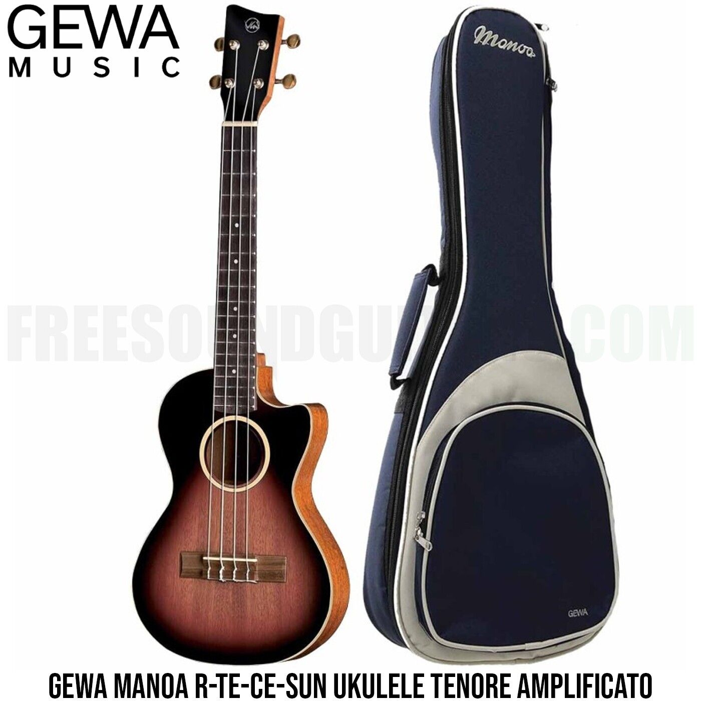GEWA Manoa R-TE-CE-SUN ukulele tenore amplificato con Borsa custodia