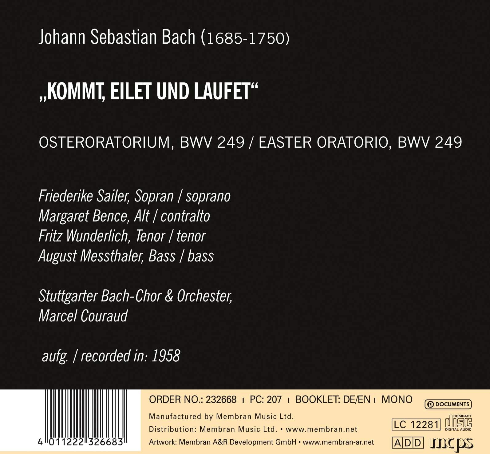 Wunderlich/Couraud Bach: Osteroratorium Bwv249 (CD)
