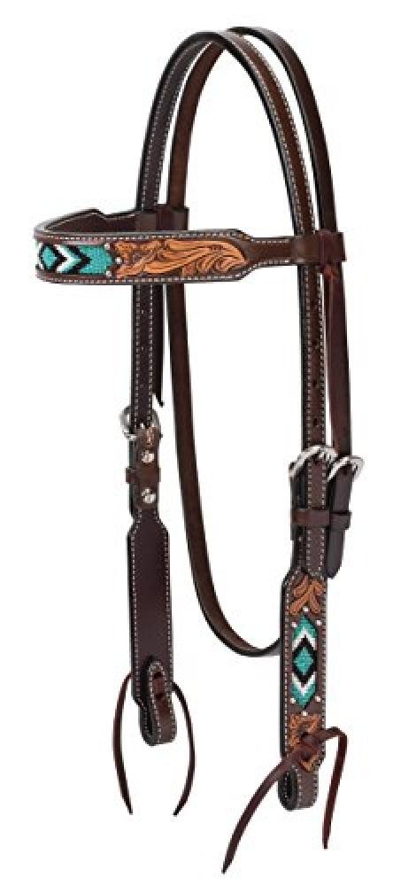 (TG. 6.5) Turquoise Cross 45-0144, Weaver-Testiera in Pelle Perline turchesi, 1,