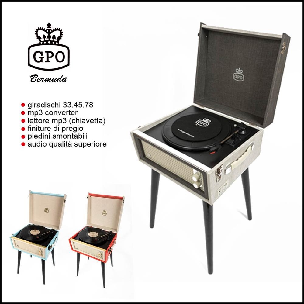 GPO BERMUDABLU: Classic Retro-Style Turntable With Mp3, Usb, Built-In Spea...