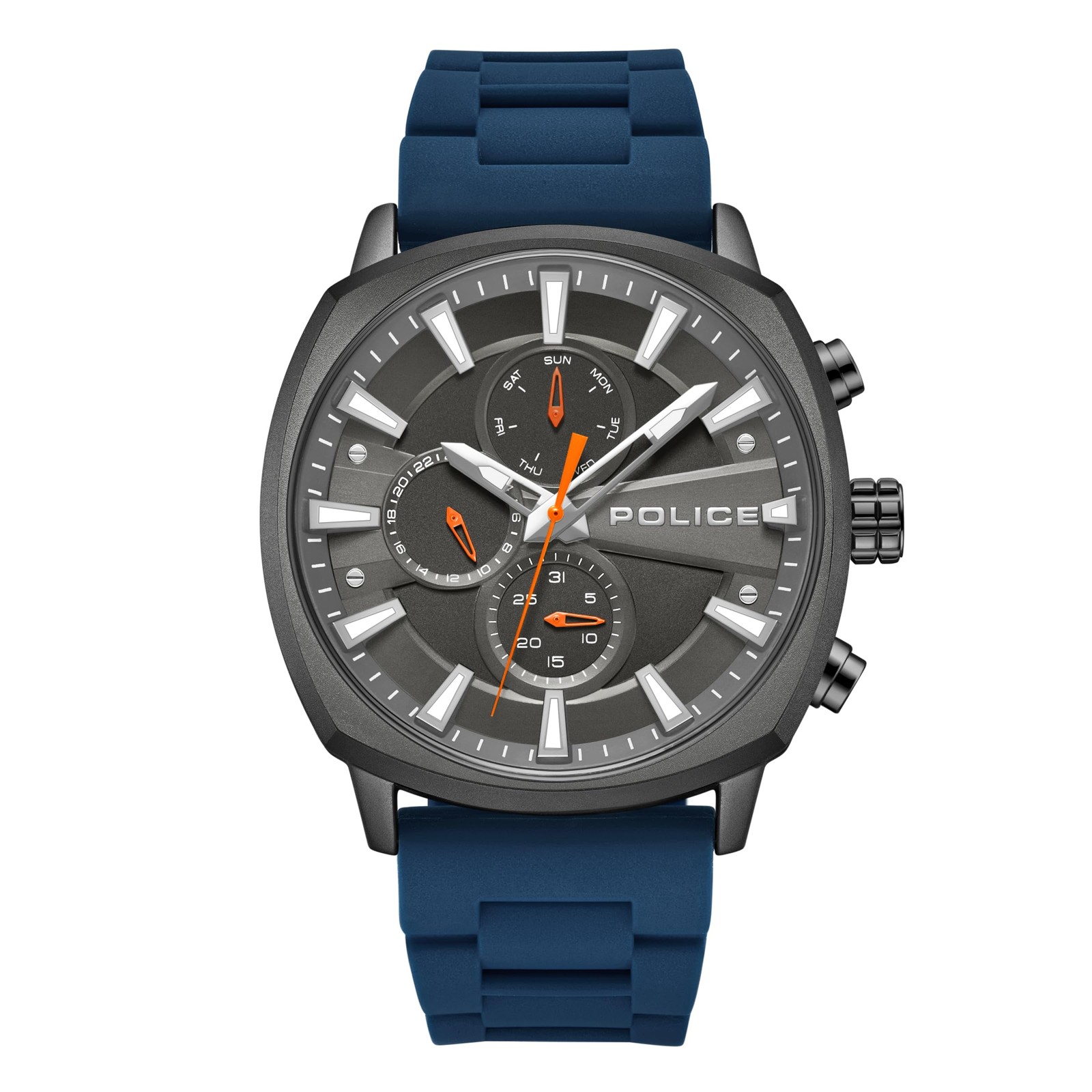 Police Tuneful Black Multi Dial Blue Silicone Strap Watch