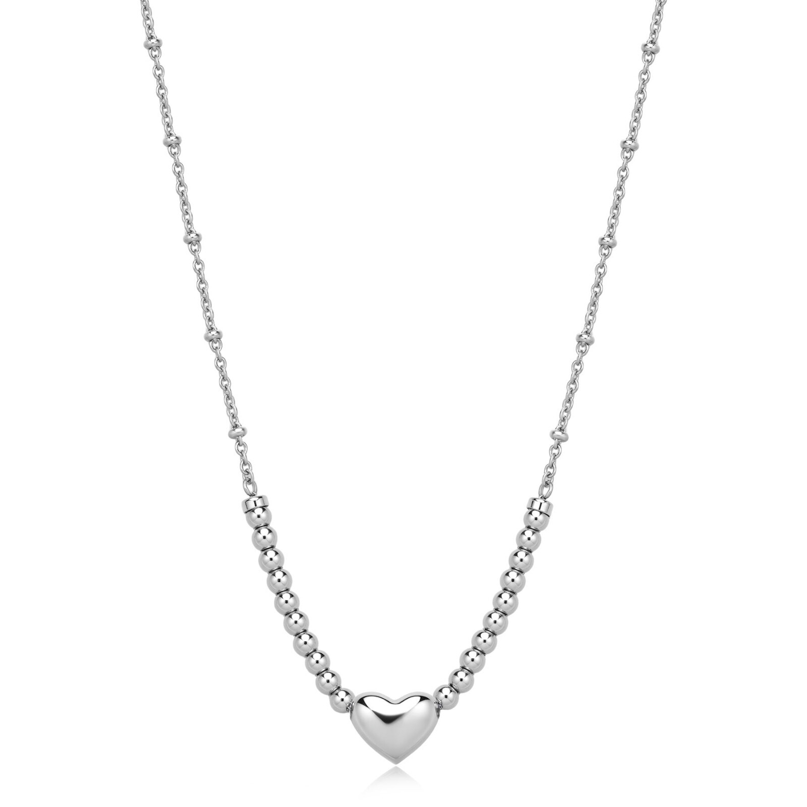 SAGAPO COLLANA DONNA ACCIAIO CON CUORE CENTRALE E SFERE SAGAPO' SSE10 S'AGAPO