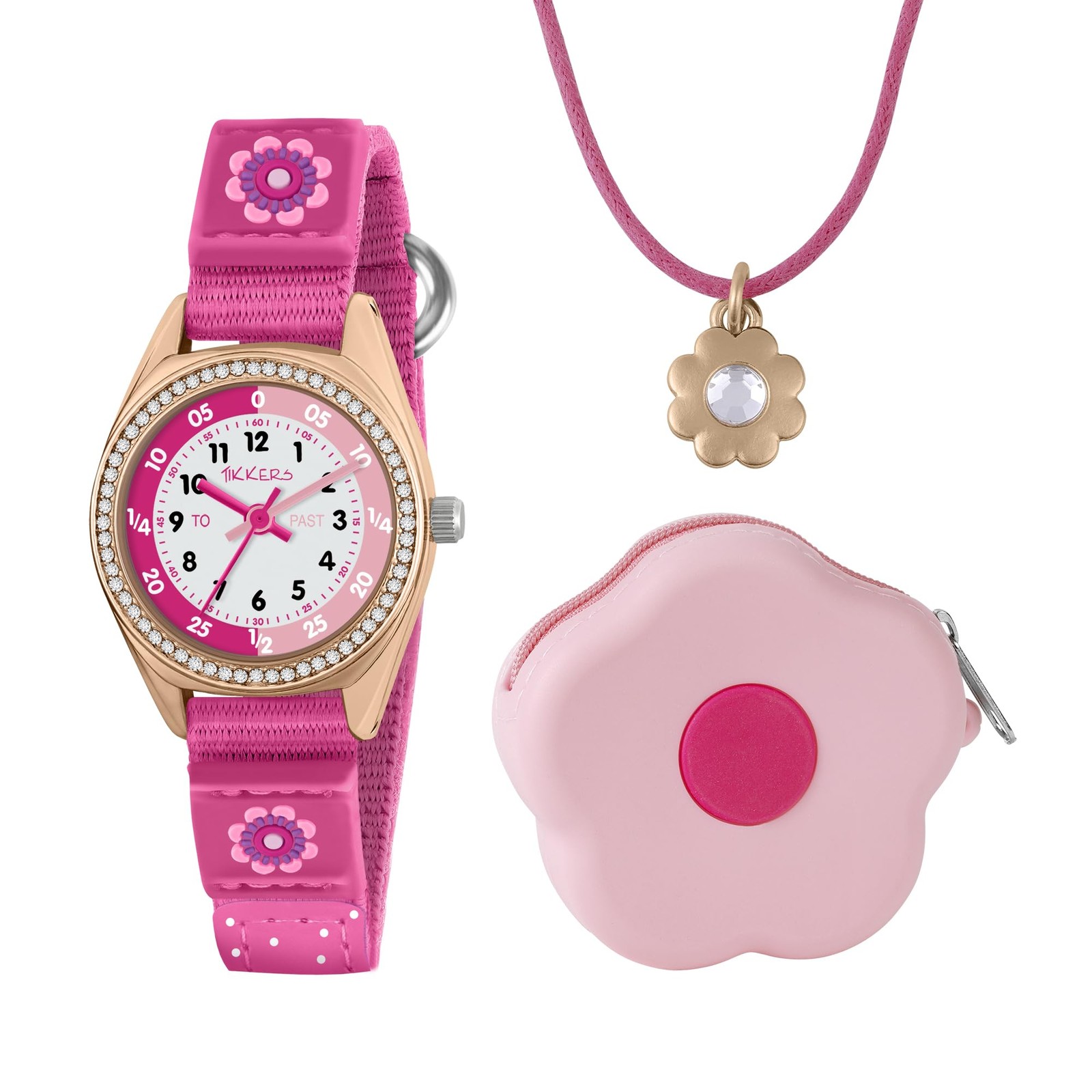 Tikkers Pink Flower Watch, Necklace and Purse Gift Set
