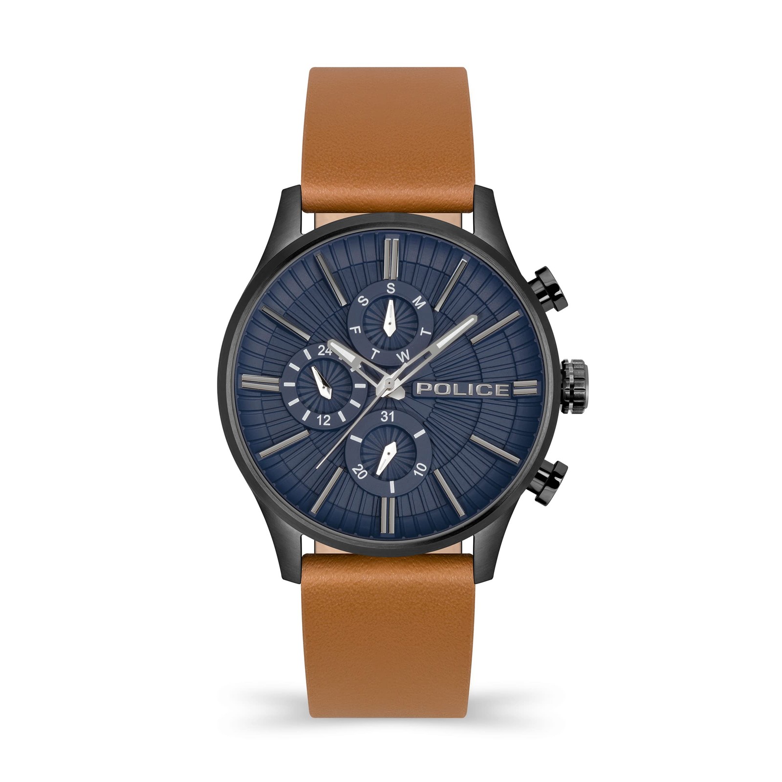 Police Barter Gun Multi Dial Tan Leather Strap Watch