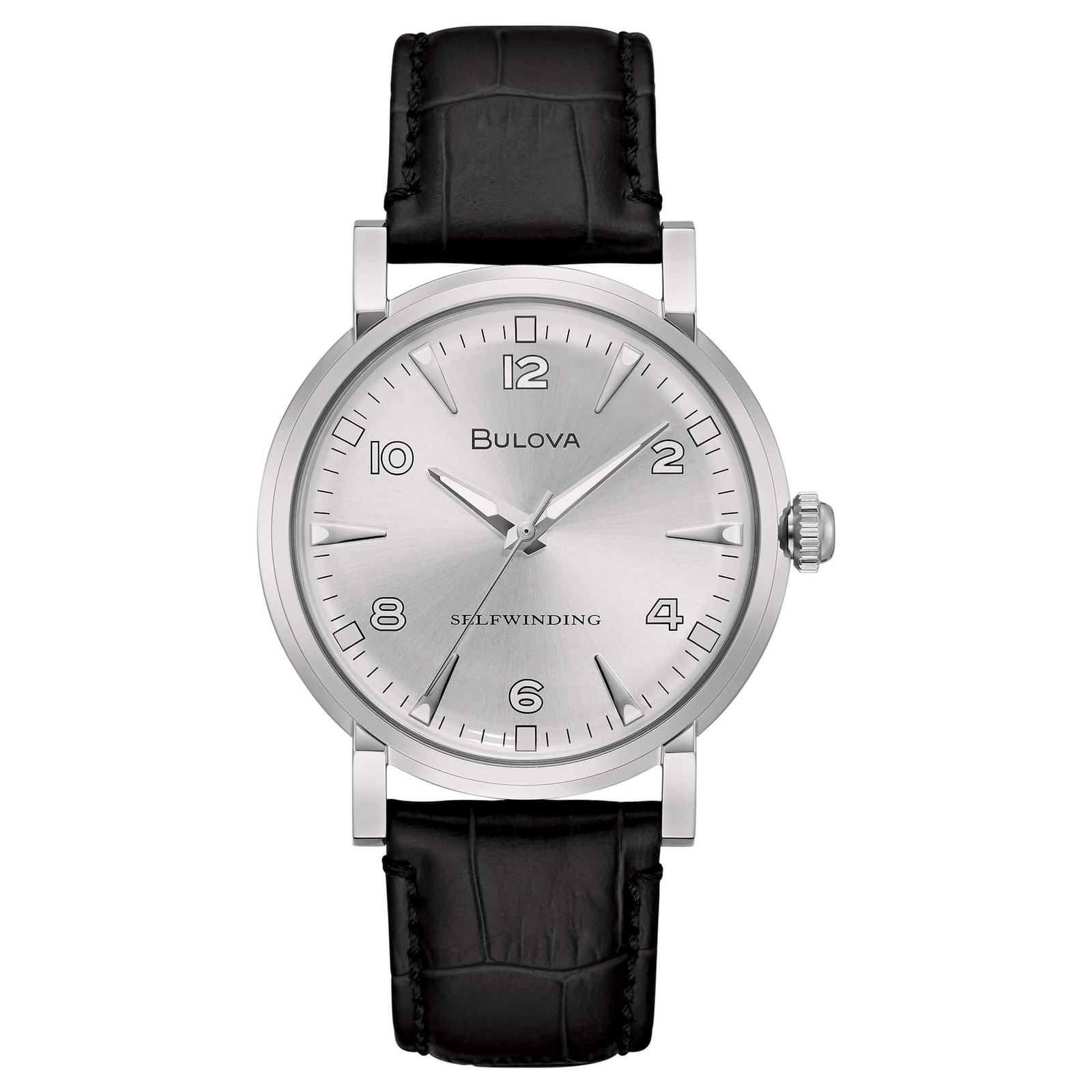 OROLOGIO BULOVA UOMO PELLE NERO QUADRANTE ARGENTO CLIPPER VINTAGE AUTOMATIC