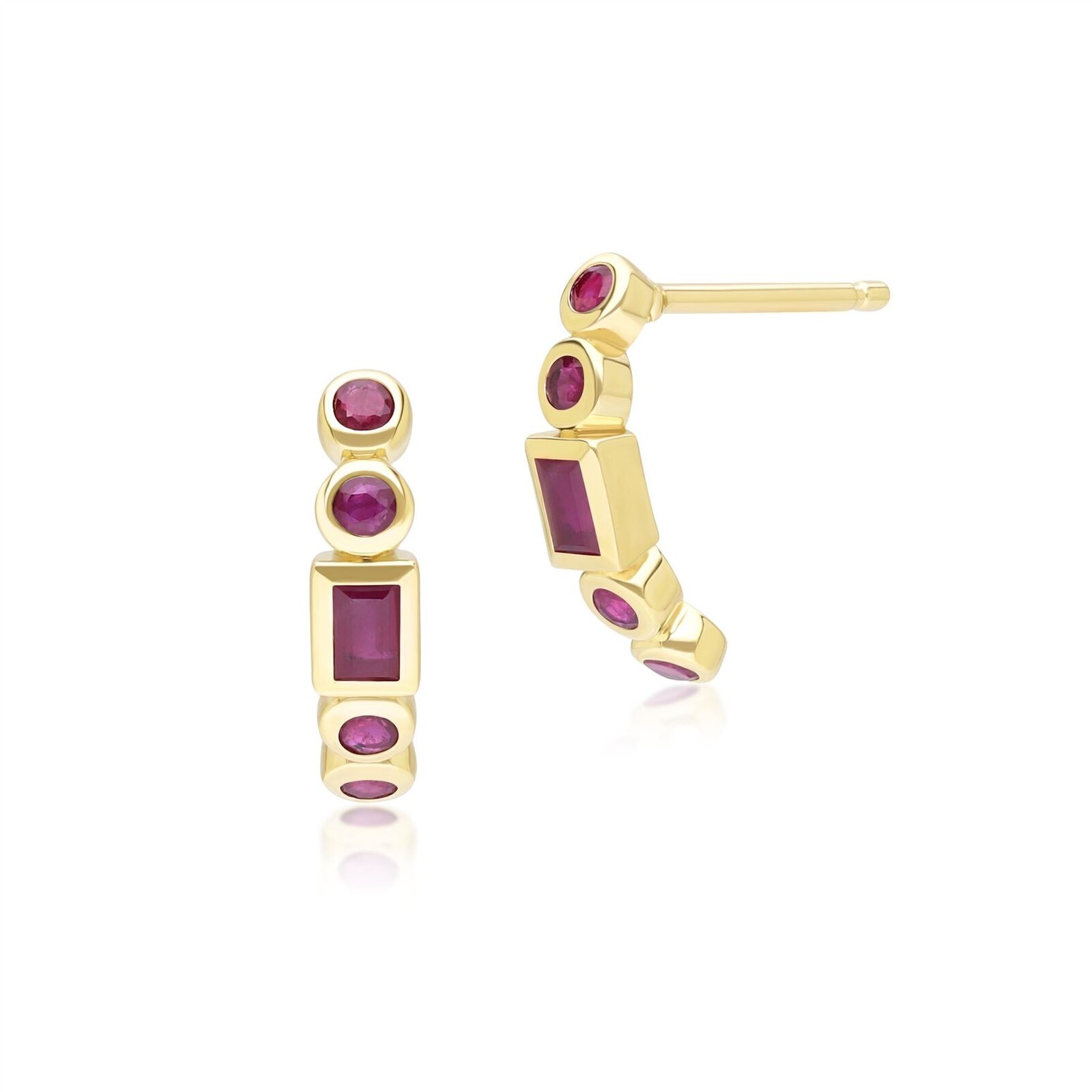Classico Rubino Mezza Eternity Cerchio Orecchini IN 9ct Oro Giallo