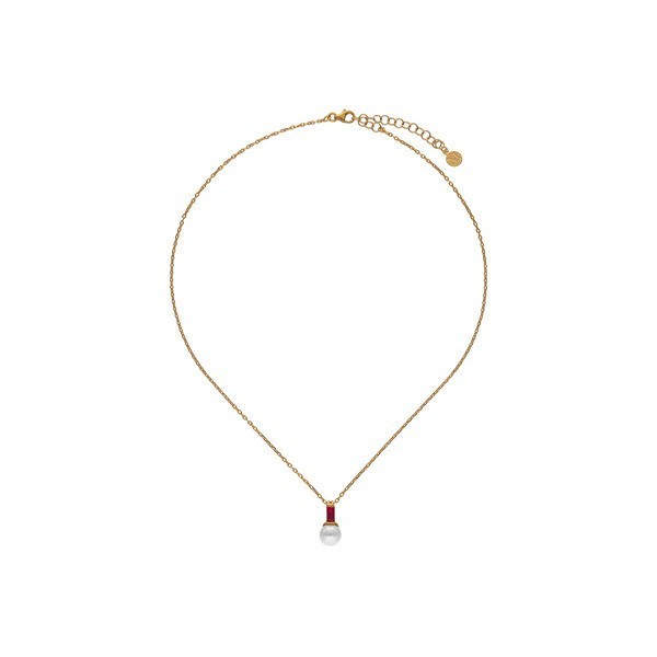 Collana Donna Perla Majorica Argento Dorato Zircone Rosso Rubino