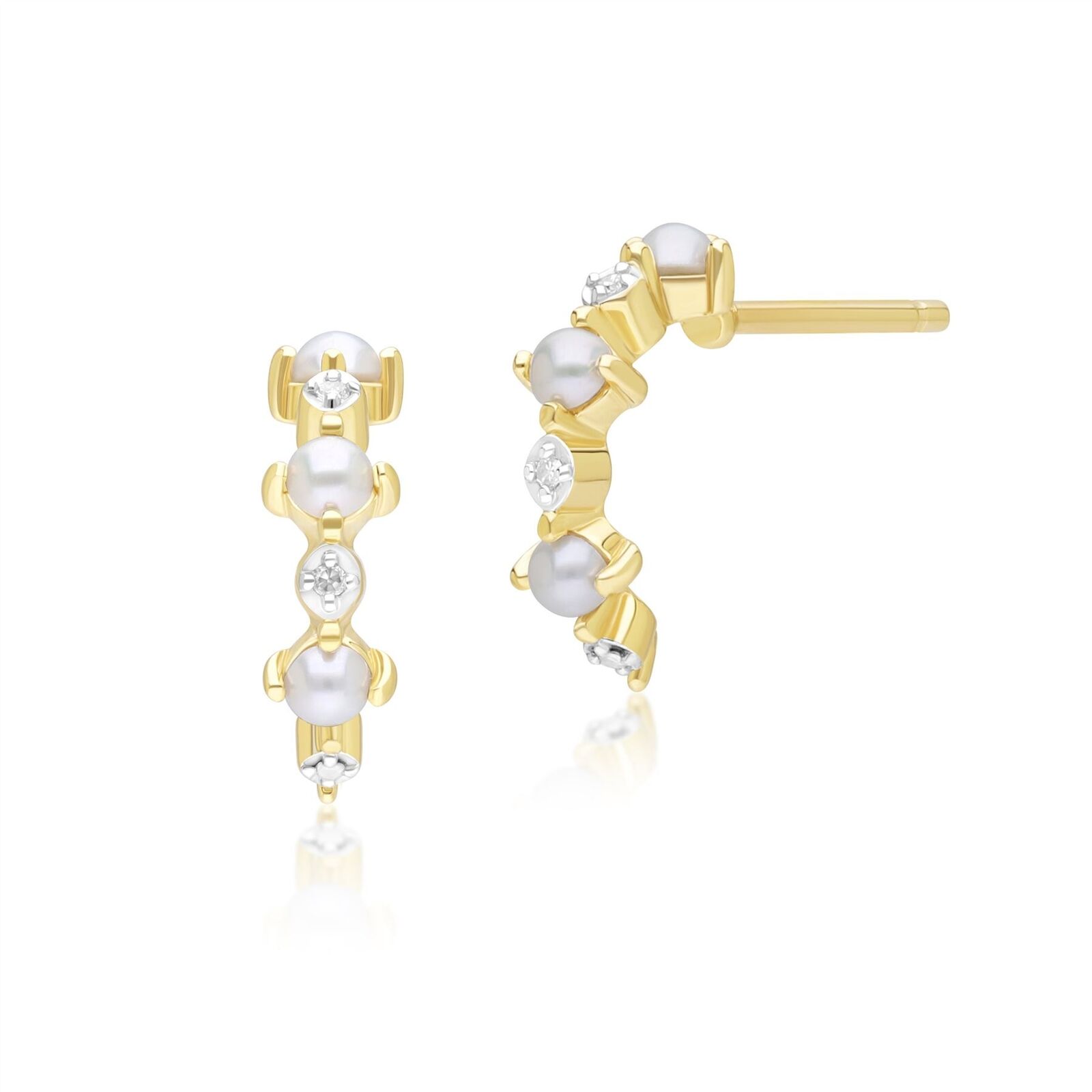 Classico Perla & Diamante Mezza Eternity Cerchio Orecchini IN 9ct Oro Giallo