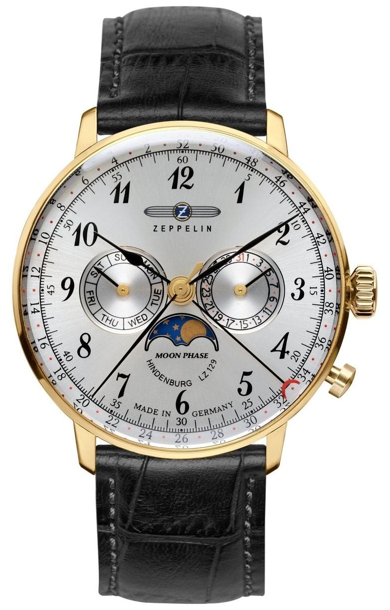 Zeppelin Lz 129 Hindenburg Moonphase (40Mm) Quadrante Argento / Cinturino