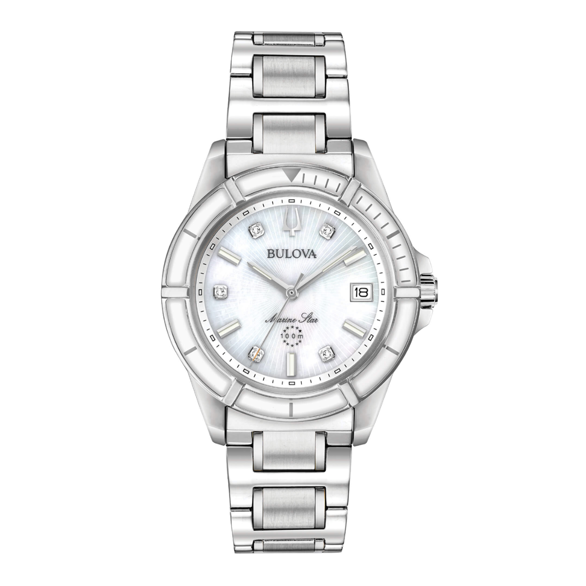 Bulova Orologio Marine Star Lady Quartz Bianco 5 Diamonds 34mm 96P201