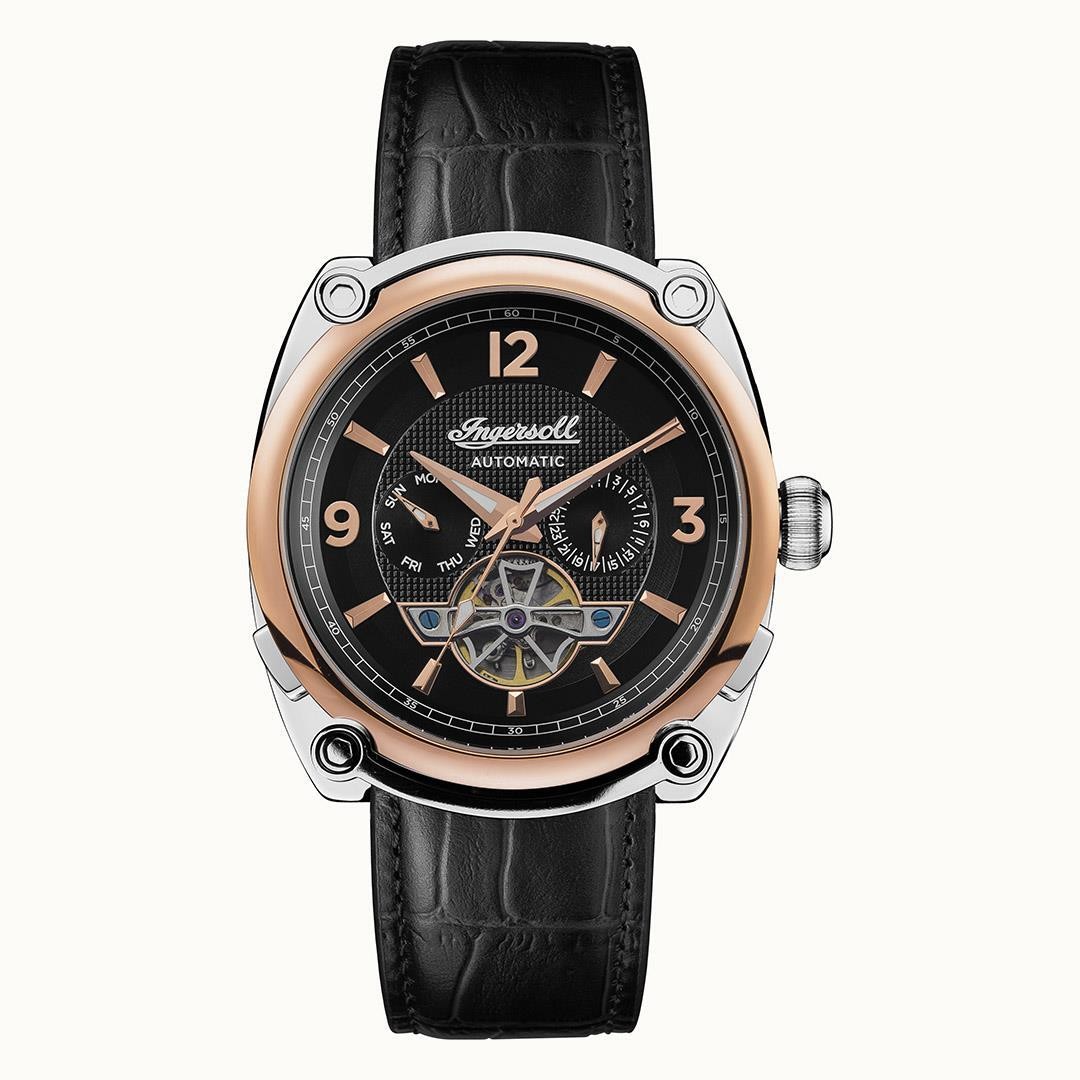 Orologio da uomo Ingersoll The Michigan automatico quadrante nero cinturino...