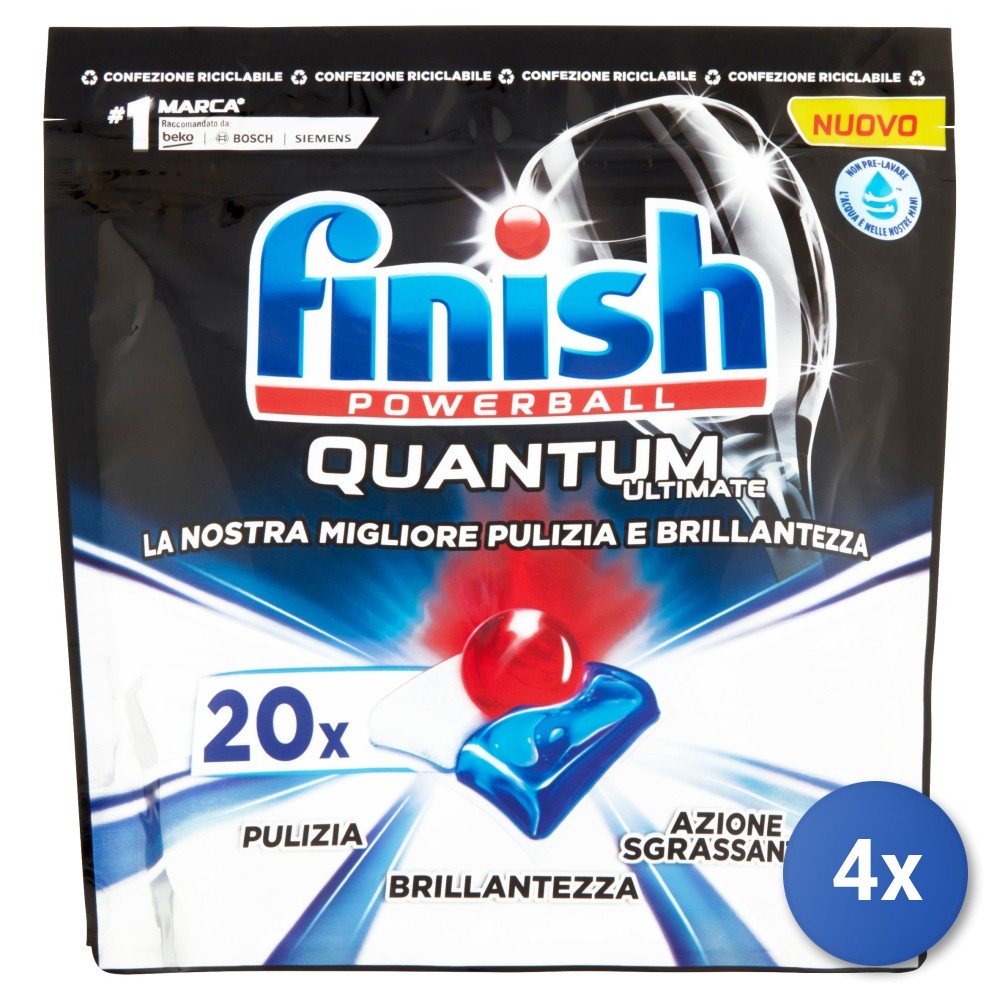 4x Finish Tabs Lavastoviglie 20 Pz. Quantum Classico