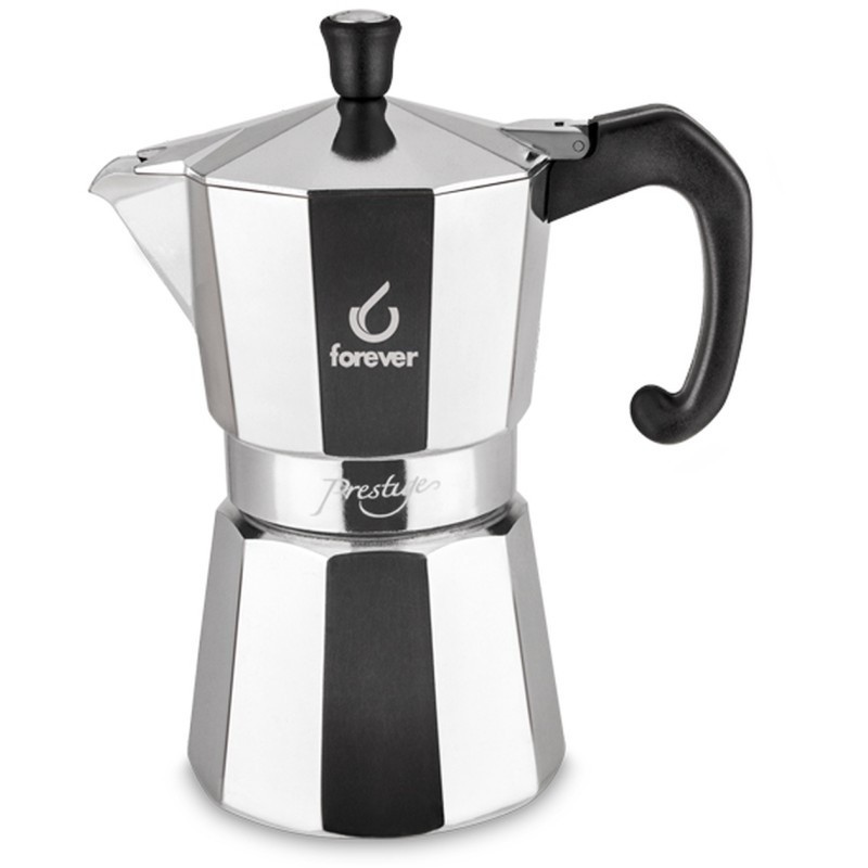 Forever prestige, caffettiera moka 9 tazze in alluminio qualità extra