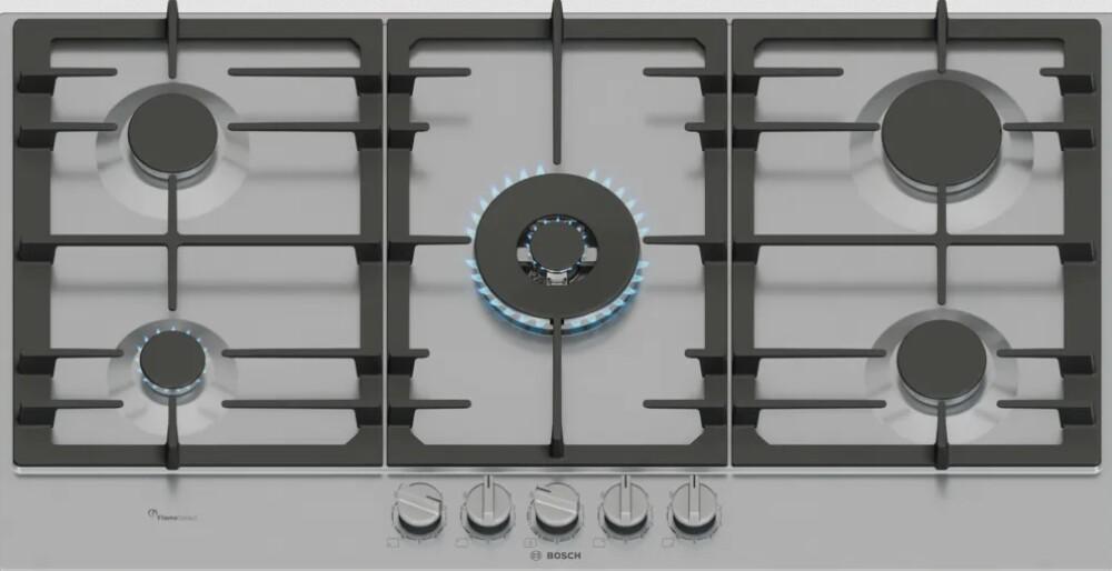 PIANO COTTURA BOSCH 90CM 5 FUOCHI A GAS GRIGLIE IN GHISA INOX PCR9A5I90