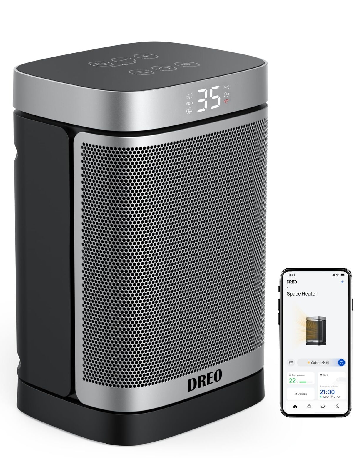 Dreo Riscaldatore intelligente per spazio, Riscaldatore elettrico in ceramica PT