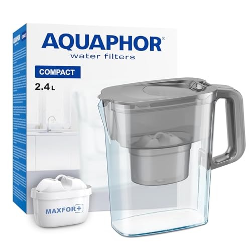 AQUAPHOR Compact Caraffa Filtrante per Acqua con 1 Cartucce MAXFOR+ 200L - 2,4L