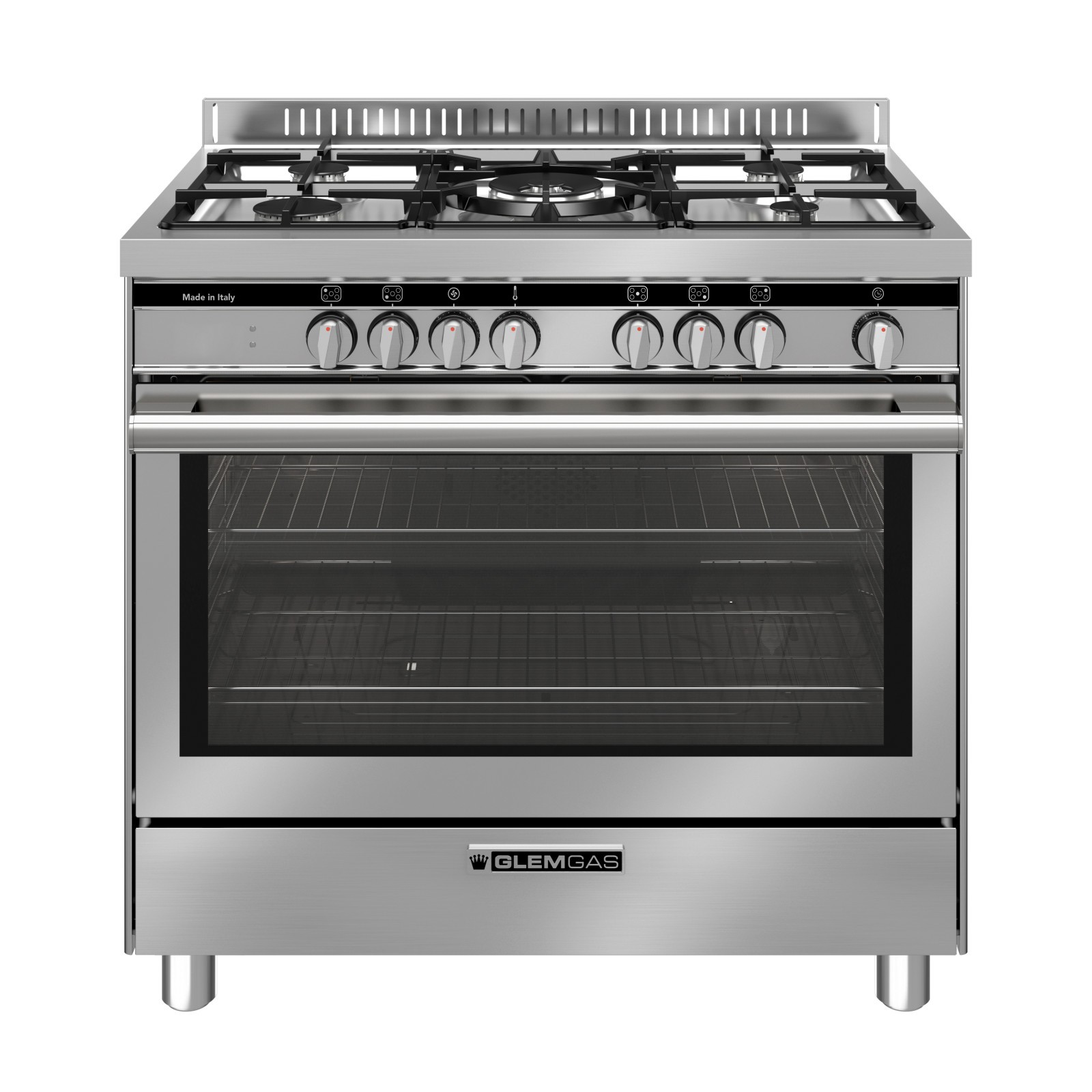 Glem Gas Cucina ST965MI 90cm 5 Fuochi Gas Forno Elettrico 104L Cromo Inox A+