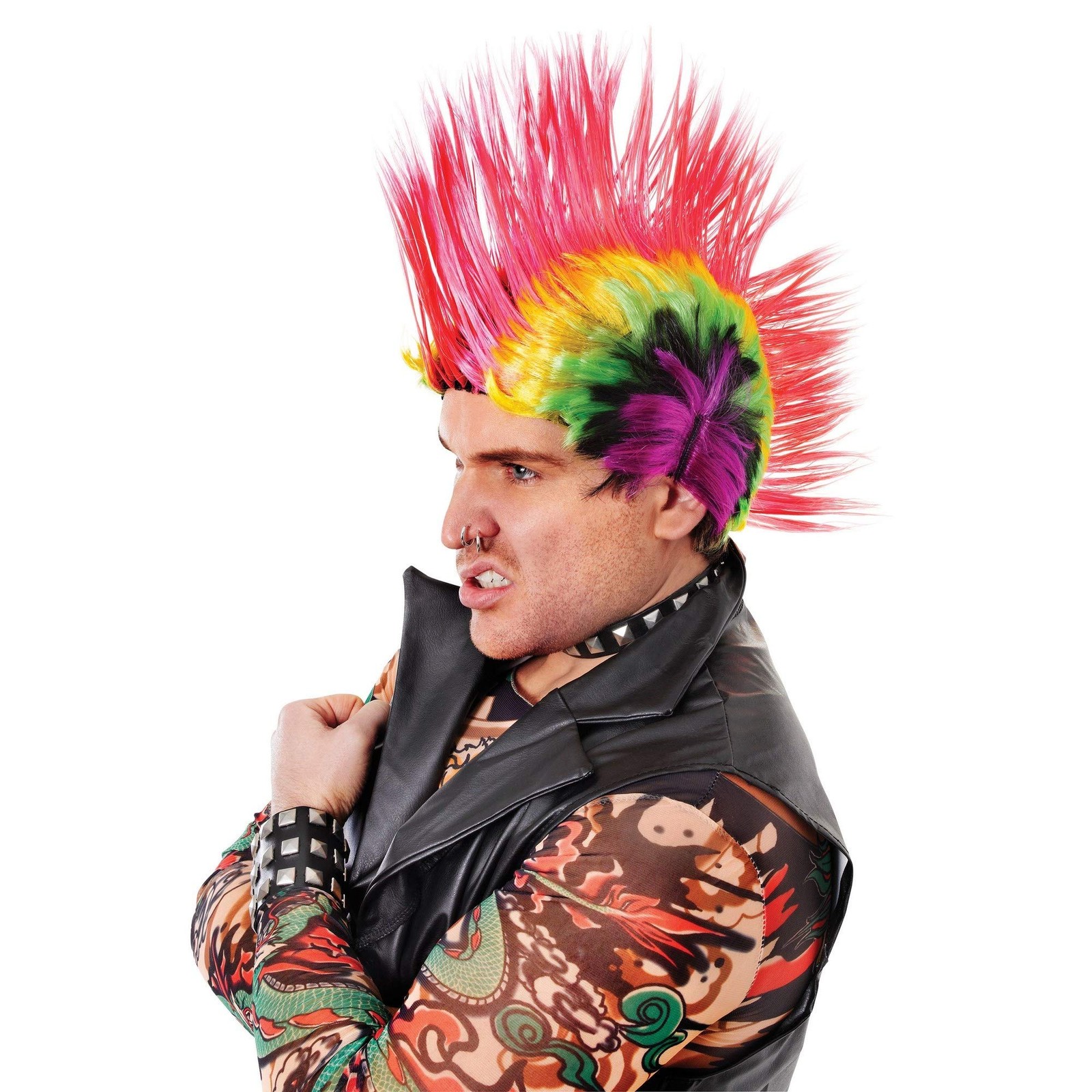 Bristol Novelty BW787 Mohican Wig, Red/Purple, One Size Multi-colour
